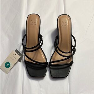 A New Day Black Heels with Crisscross Straps and Square Toe